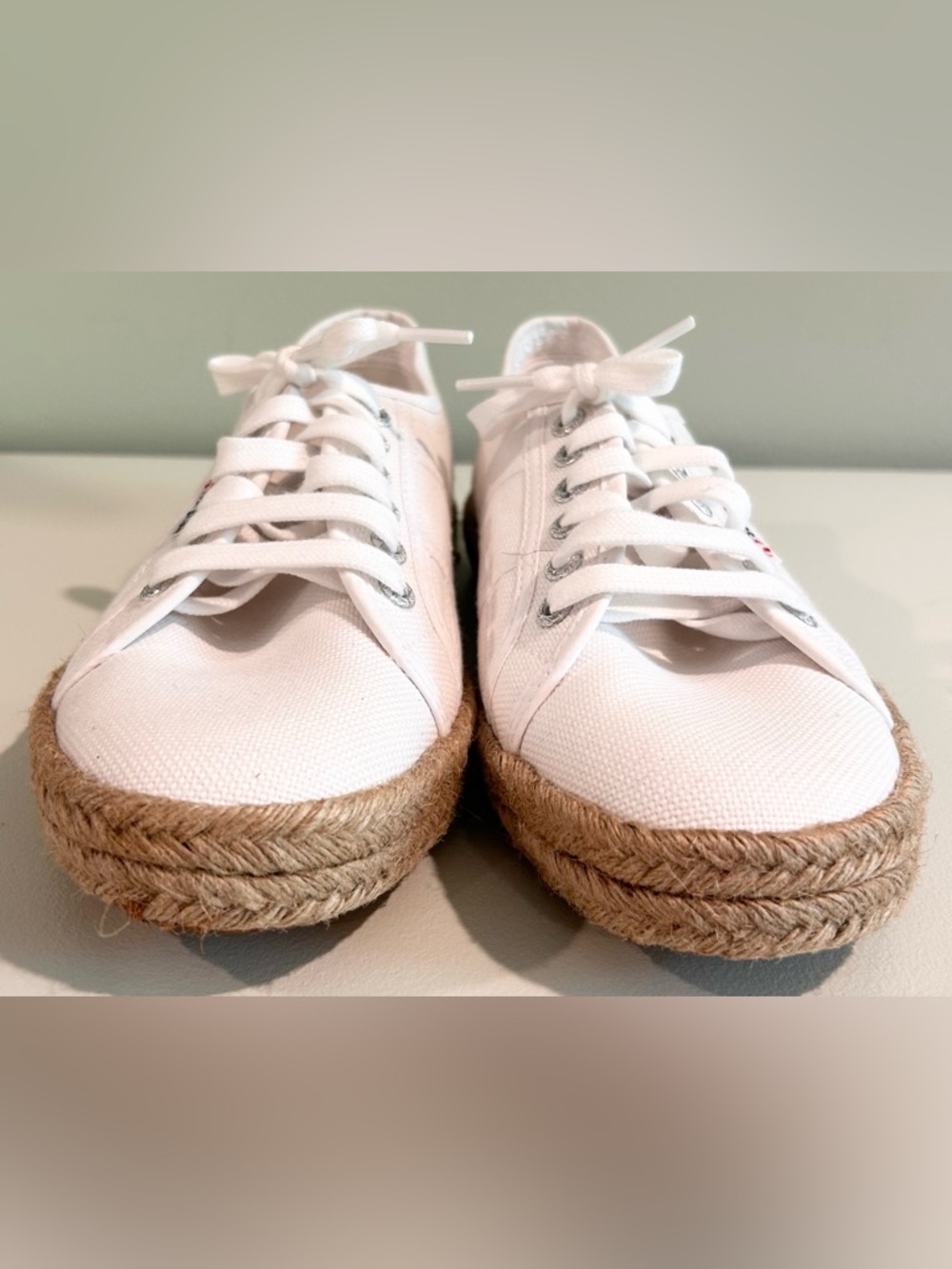 Superga Raffia Espadrille Sneakers White NWOT Lace Up EU 39.5 Summer Coastal - Picture 3 of 7